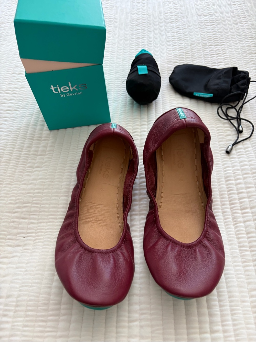 Tieks Burgundy Leather Ballet Flats-size 8